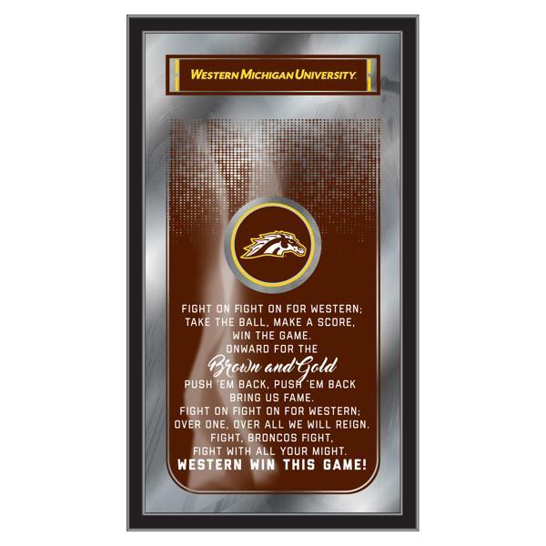 Western Michigan University Fight Song 26" x 15" Wall Mirror - Vibrant Full Color Artwork - Matt Black Wood Frame 