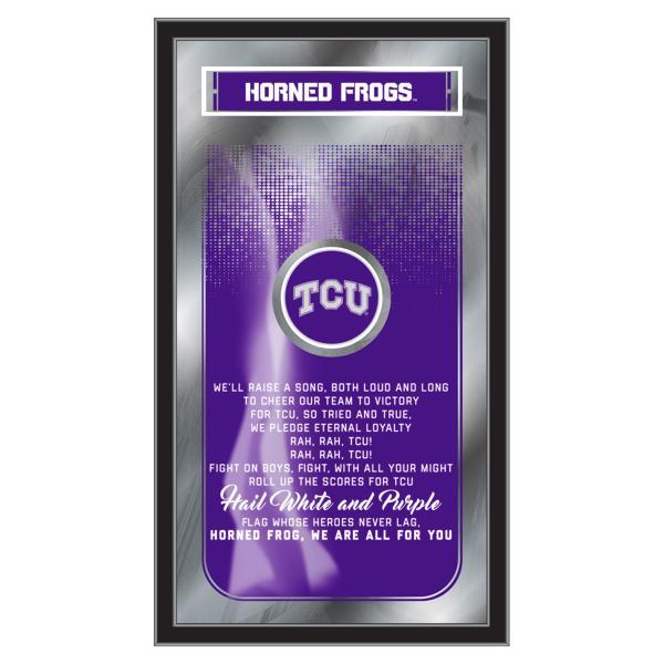 Texas Christian University Fight Song 26" x 15" Wall Mirror - Vibrant Full Color Artwork - Matt Black Wood Frame 