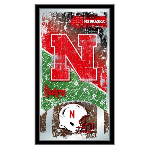 University of Nebraska 15" x 26" Football Wall Mirror - Black Wood Frame - Officially Licensed 