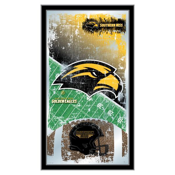 University of Southern Mississippi 15" x 26" Football Wall Mirror - Black Wood Frame - Officially Licensed 