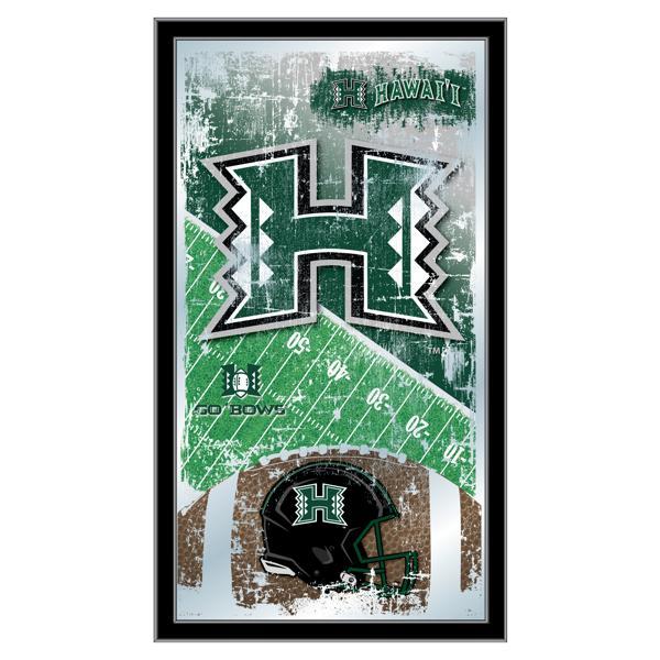 University of Hawaii 15" x 26" Football Wall Mirror - Black Wood Frame - Officially Licensed 