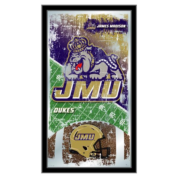 James Madison University 15" x 26" Football Wall Mirror - Black Wood Frame - Officially Licensed 