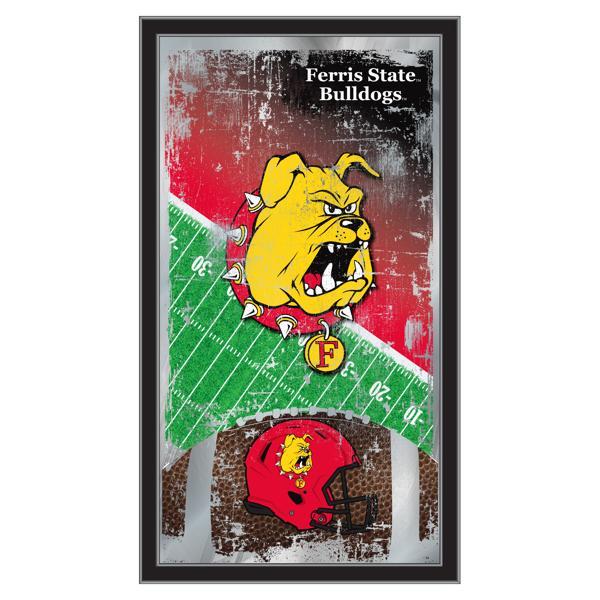 Ferris State University 15" x 26" Football Wall Mirror - Black Wood Frame - Officially Licensed 