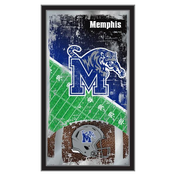 University of Memphis 15" x 26" Football Wall Mirror - Black Wood Frame - Officially Licensed 