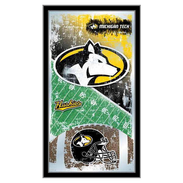 Michigan Tech University 15" x 26" Football Wall Mirror - Black Wood Frame - Officially Licensed 