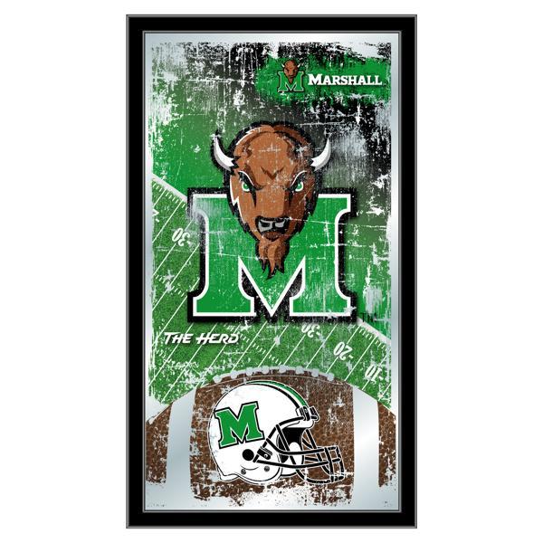 Marshall University 15" x 26" Football Wall Mirror - Black Wood Frame - Officially Licensed 