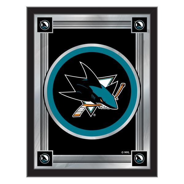 San Jose Sharks 17" x 22" Logo Wall Mirror - Black Wood Frame - Vibrant Full Color Artwork - Style A 