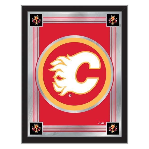 Calgary Flames 17" x 22" Logo Wall Mirror - Black Wood Frame - Vibrant Full Color Artwork - Style A 