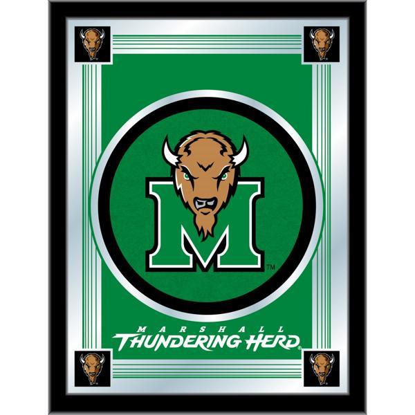Marshall University 17" x 22" Logo Wall Mirror - Black Wood Frame - Vibrant Full Color Artwork - Style A 