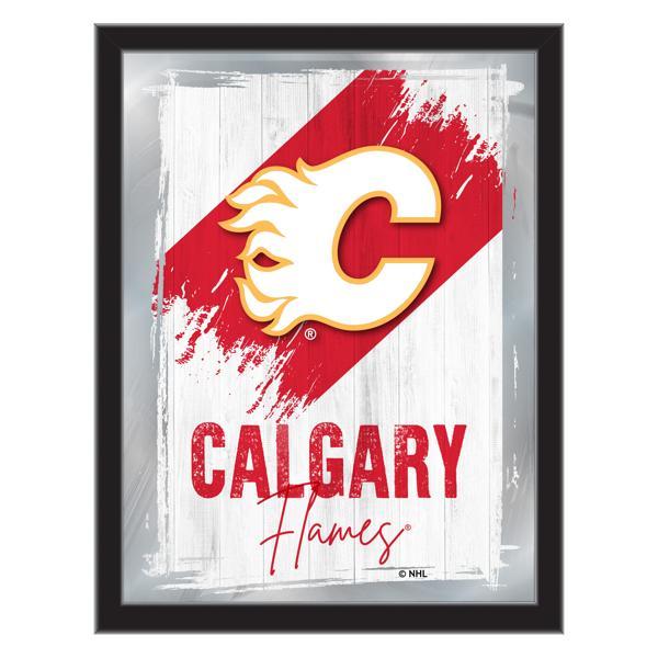 Calgary Flames 17" x 22" Logo Wall Mirror - Black Wood Frame - Vibrant Full Color Artwork - Style B 