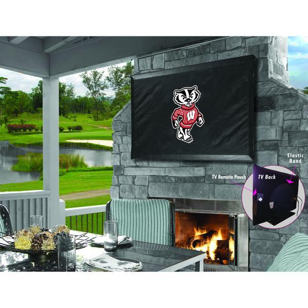 University of Wisconsin Badger Black TV Cover - Commercial Grade Marine Vinyl - TV Screen - Logo 2 