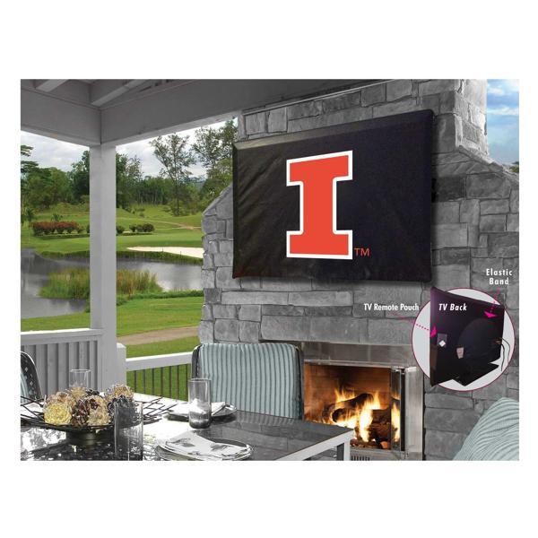 University of Illinois Black TV Cover - Commercial Grade Marine Vinyl - TV Screen 