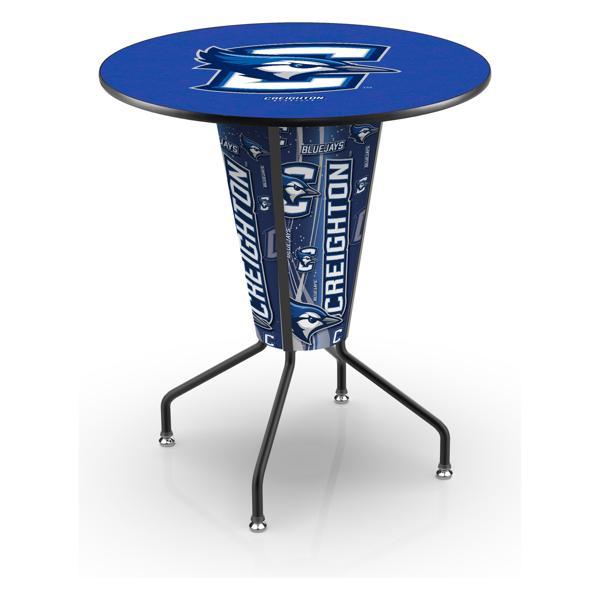 Creighton University Lighted 36" Round Pub Table - 42" Height - Black Steel Frame - Interchangeable Lexan Panels 