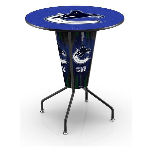 Vancouver Canucks Lighted 36" Round Pub Table - 42" Height - Black Steel Frame - Interchangeable Lexan Panels 