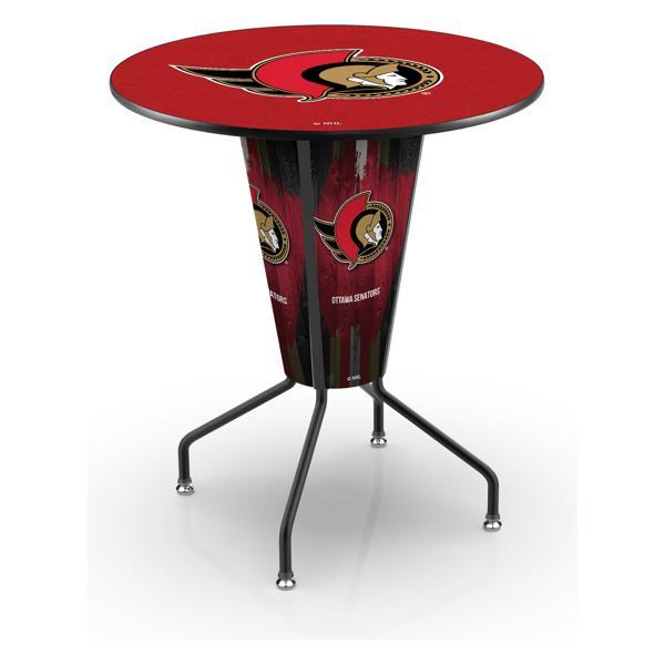 Ottawa Senators Lighted 36" Round Pub Table - 42" Height - Black Steel Frame - Interchangeable Lexan Panels 