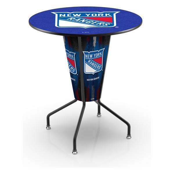 New York Rangers Lighted 36" Round Pub Table - 42" Height - Black Steel Frame - Interchangeable Lexan Panels 