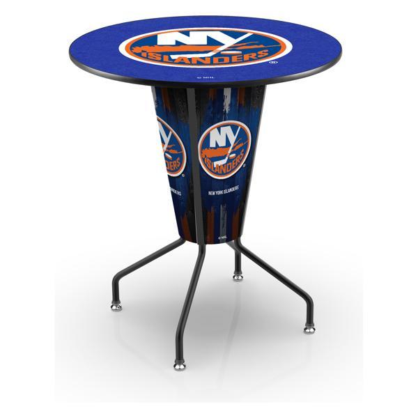 New York Islanders Lighted 36" Round Pub Table - 42" Height - Black Steel Frame - Interchangeable Lexan Panels 