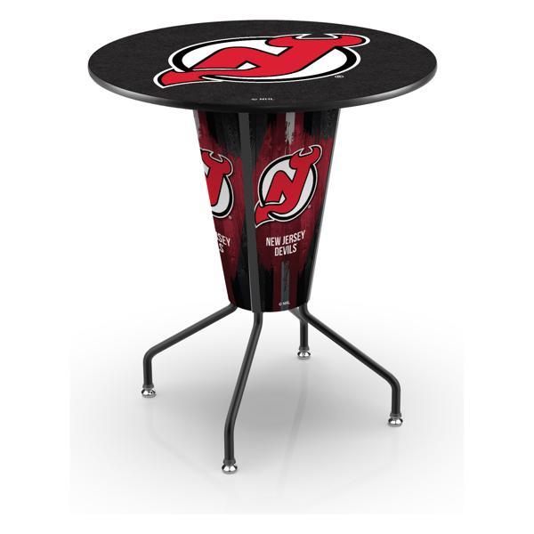 New Jersey Devils Lighted 36" Round Pub Table - 42" Height - Black Steel Frame - Interchangeable Lexan Panels 