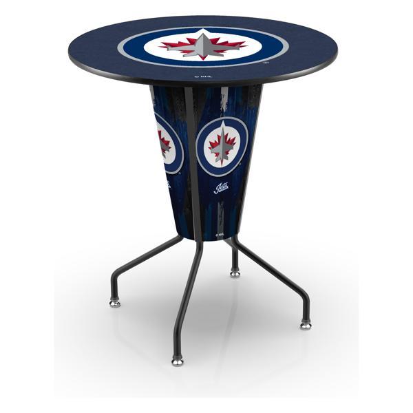 Winnipeg Jets Lighted 36" Round Pub Table - 42" Height - Black Steel Frame - Interchangeable Lexan Panels 