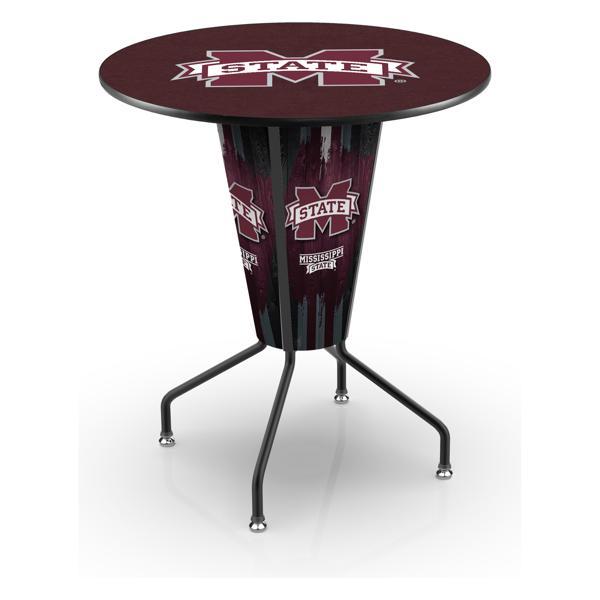 Mississippi State University Lighted 36" Round Pub Table - 42" Height - Black Steel Frame - Interchangeable Lexan Panels 