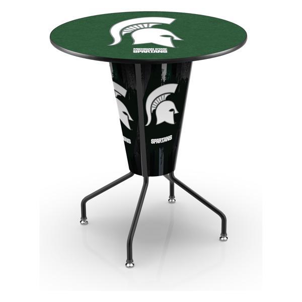 Michigan State University Lighted 36" Round Pub Table - 42" Height - Black Steel Frame - Interchangeable Lexan Panels 