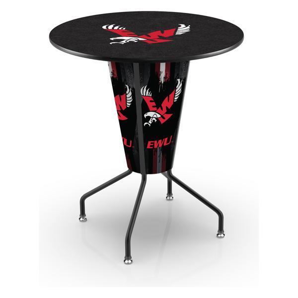 Eastern Washington University Lighted 36" Round Pub Table - 42" Height - Black Steel Frame - Interchangeable Lexan Panels 