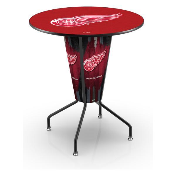 Detroit Red Wings Lighted 36" Round Pub Table - 42" Height - Black Steel Frame - Interchangeable Lexan Panels 