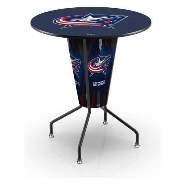 Columbus Blue Jackets Lighted 36" Round Pub Table - 42" Height - Black Steel Frame - Interchangeable Lexan Panels 