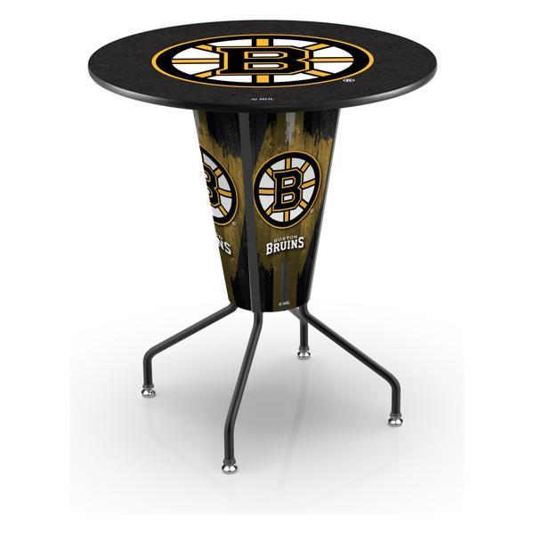 Boston Bruins Lighted 36" Round Pub Table - 42" Height - Black Steel Frame - Interchangeable Lexan Panels 