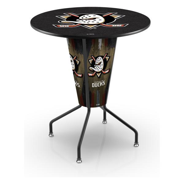 Anaheim Ducks Lighted 36" Round Pub Table - 42" Height - Black Steel Frame - Interchangeable Lexan Panels 