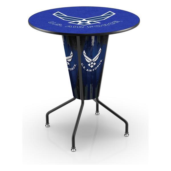 United States Air Force Lighted 36" Round Pub Table - 42" Height - Black Steel Frame - Interchangeable Lexan Panels 