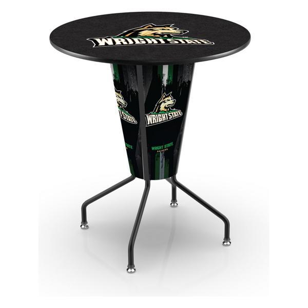 Wright State University Lighted 36" Round Pub Table - 42" Height - Black Steel Frame - Interchangeable Lexan Panels 