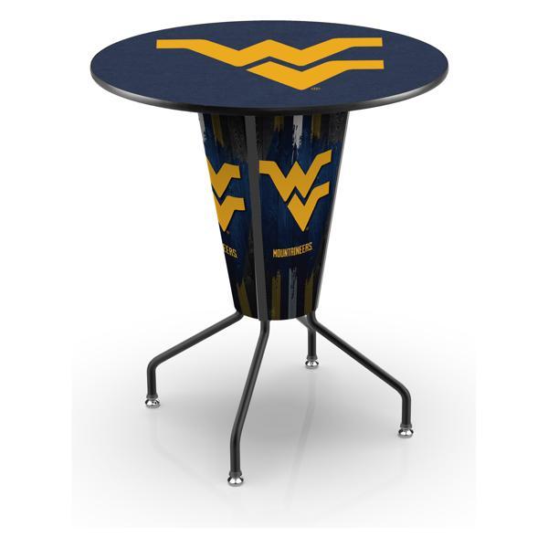 West Virginia University Lighted 36" Round Pub Table - 42" Height - Black Steel Frame - Interchangeable Lexan Panels 