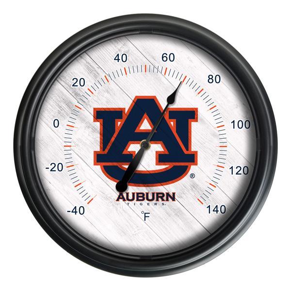Auburn University Indoor and Outdoor LED Thermometer - Black - UV Resistant ABS Plastic - 14" Diameter 