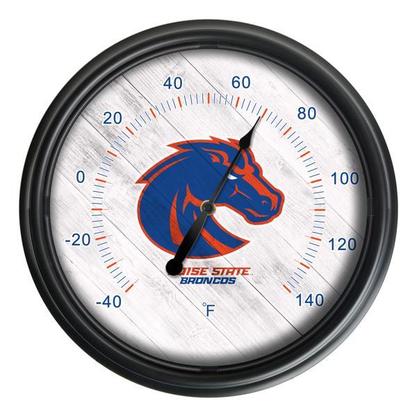 Boise State University Indoor and Outdoor LED Thermometer - Black - UV Resistant ABS Plastic - 14" Diameter 