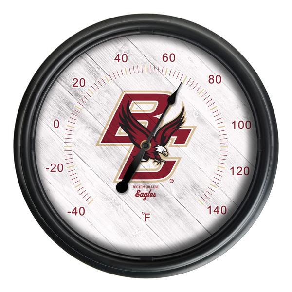 Boston College Indoor and Outdoor LED Thermometer - Black - UV Resistant ABS Plastic - 14" Diameter 