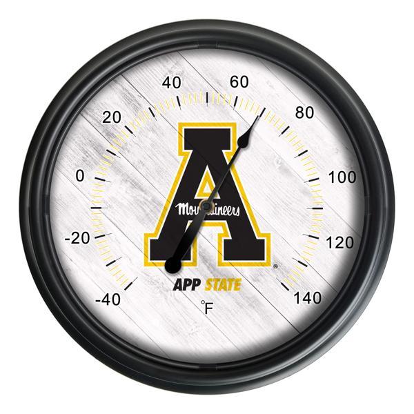 Appalachian State University Indoor and Outdoor LED Thermometer - Black - UV Resistant ABS Plastic - 14" Diameter 