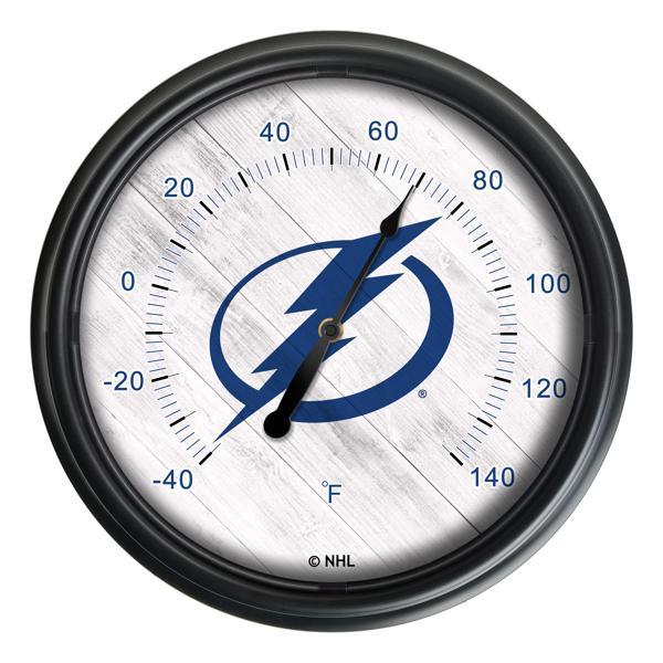 Tampa Bay Lightning Indoor and Outdoor LED Thermometer - Black - UV Resistant ABS Plastic - 14" Diameter 