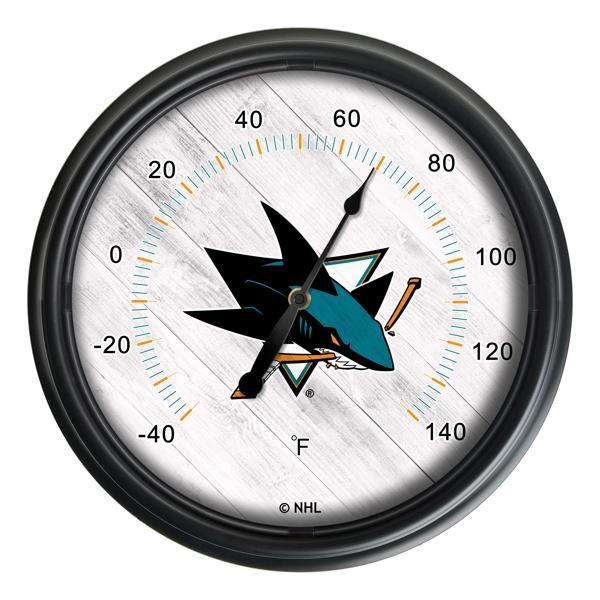 San Jose Sharks Indoor and Outdoor LED Thermometer - Black - UV Resistant ABS Plastic - 14" Diameter 