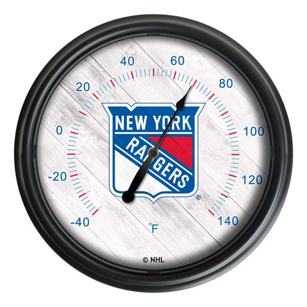 New York Rangers Indoor and Outdoor LED Thermometer - Black - UV Resistant ABS Plastic - 14" Diameter 