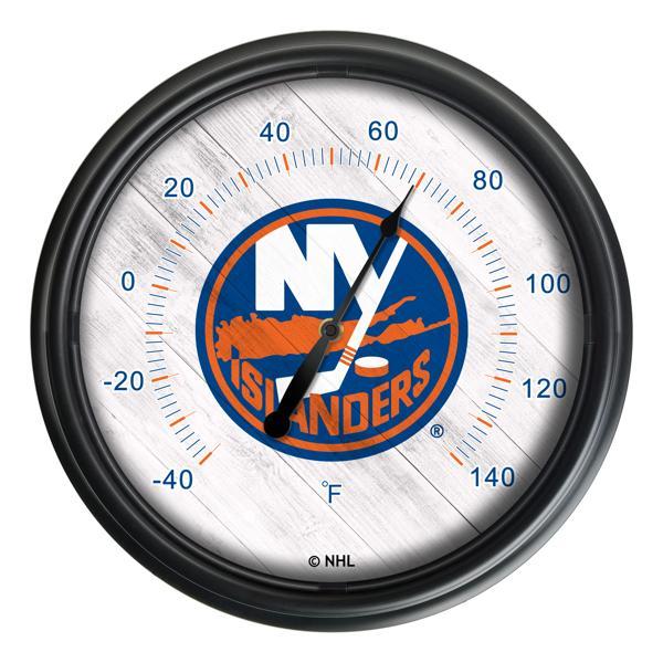 New York Islanders Indoor and Outdoor LED Thermometer - Black - UV Resistant ABS Plastic - 14" Diameter 