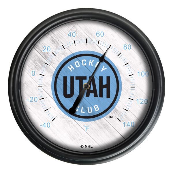 Utah Hockey Club Indoor and Outdoor LED Thermometer - Black - UV Resistant ABS Plastic - 14" Diameter 