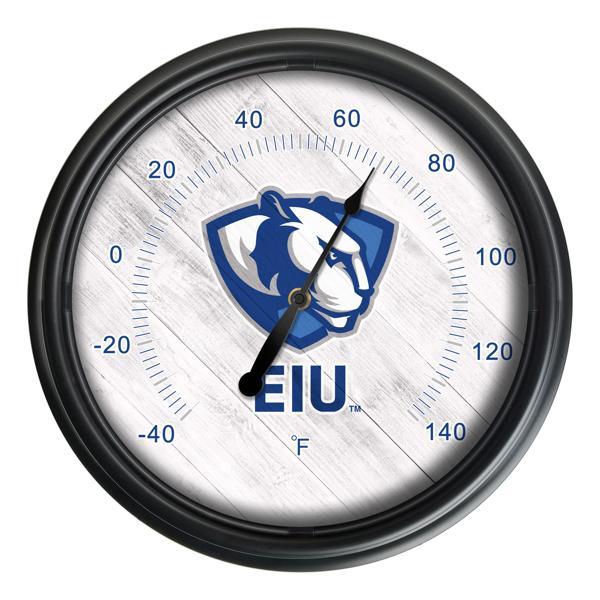 Eastern Illinois University Indoor and Outdoor LED Thermometer - Black - UV Resistant ABS Plastic - 14" Diameter 