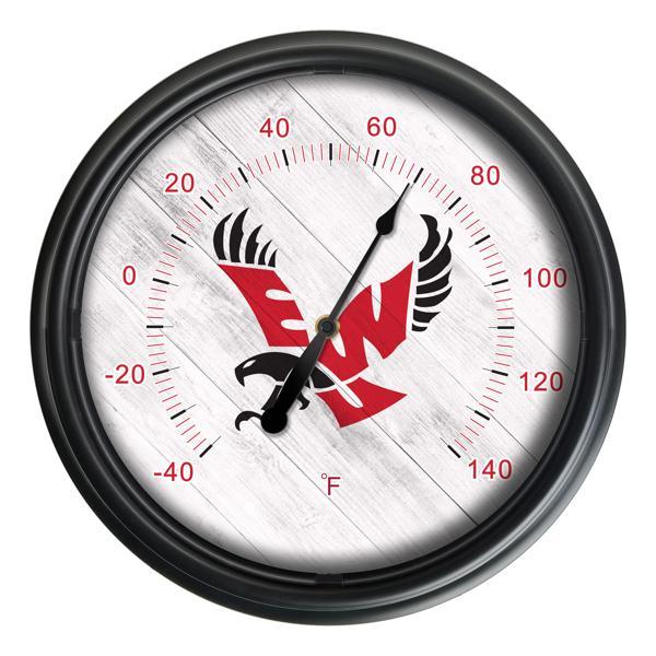 Eastern Washington University Indoor and Outdoor LED Thermometer - Black - UV Resistant ABS Plastic - 14" Diameter 