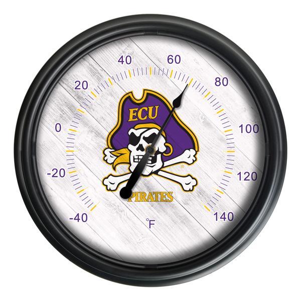 East Carolina University Indoor and Outdoor LED Thermometer - Black - UV Resistant ABS Plastic - 14" Diameter 