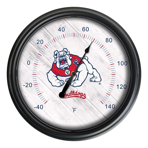 Fresno State University Indoor and Outdoor LED Thermometer - Black - UV Resistant ABS Plastic - 14" Diameter 