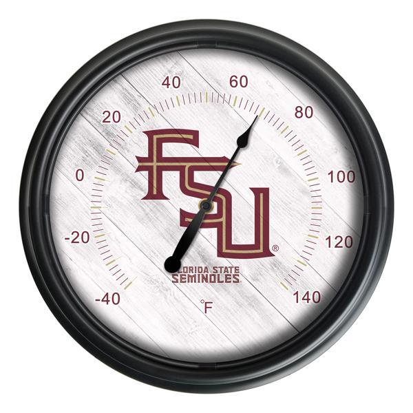 Florida State Script Indoor and Outdoor LED Thermometer - Black - UV Resistant ABS Plastic - 14" Diameter - Logo 2 