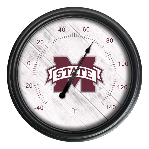 Mississippi State University Indoor and Outdoor LED Thermometer - Black - UV Resistant ABS Plastic - 14" Diameter 