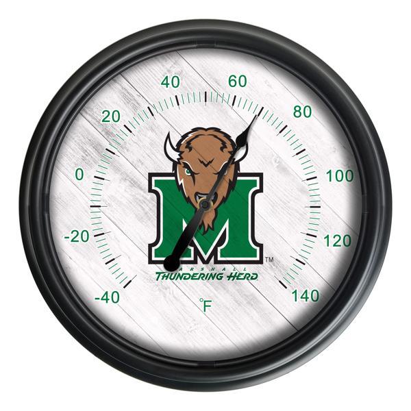Marshall University Indoor and Outdoor LED Thermometer - Black - UV Resistant ABS Plastic - 14" Diameter 