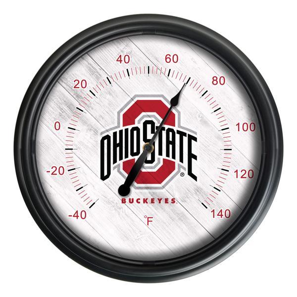 Ohio State University Indoor and Outdoor LED Thermometer - Black - UV Resistant ABS Plastic - 14" Diameter 